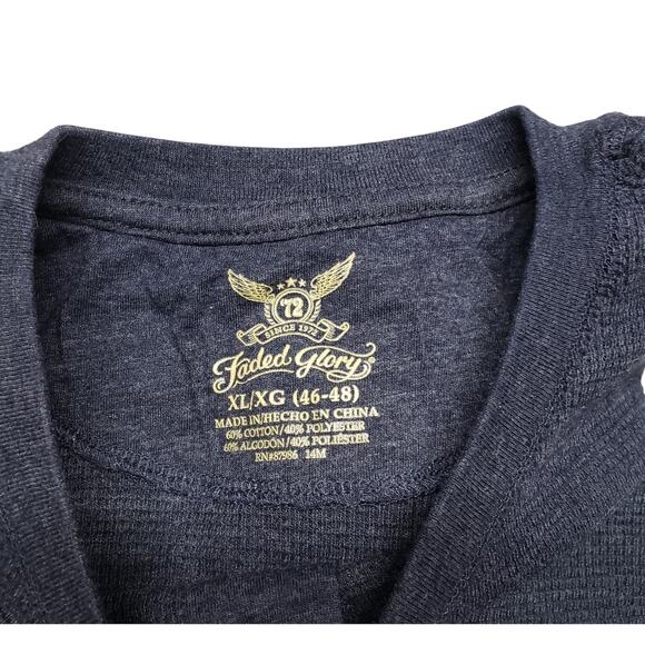 Mens Vintage Faded Glory Waffle Knit Henley Shirt Blue XL 46–48 Long Sleeve Top - Picture 3 of 8
